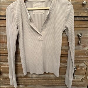 Aerie Taupe Ribbed Long Sleeve Top
